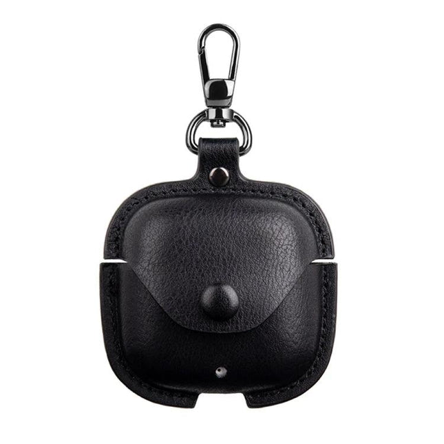 Protective Leather Case for Everyday Earphone Storage - black PU leather clip-on earphone case with snap closure