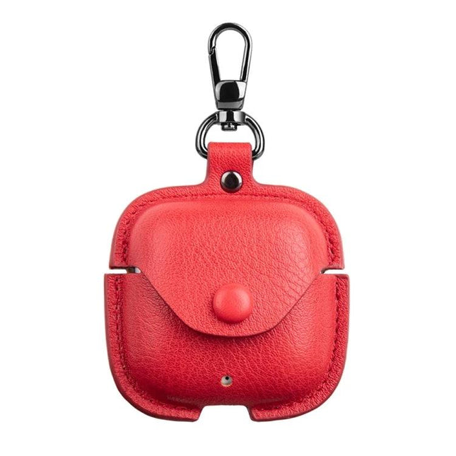 Protective Leather Case for Everyday Earphone Storage - red PU leather clip-on case with snap closure