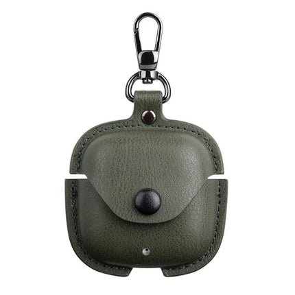 Protective Leather Case for Everyday Earphone Storage in olive green PU leather with clip and snap closure