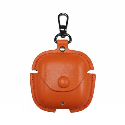Protective Leather Case for Everyday Earphone Storage, orange PU leather keychain case with snap closure and clip
