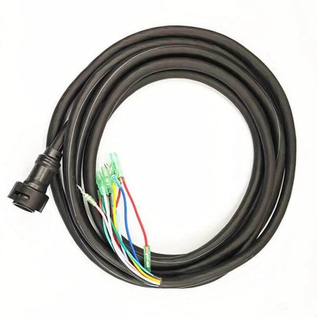 Yamaha Outboard 10 Pin Control Box Extension Cable 5.2m coiled black cable with 10-pin connector and color-coded wire ends for remote helm routing