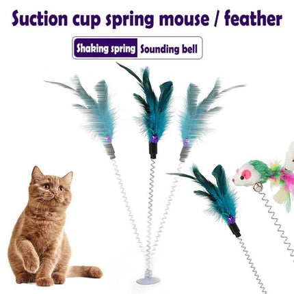 Feather Stick Toy for Cats to Enjoy Home Playtime - suction cup feather spring toy for indoor cat play