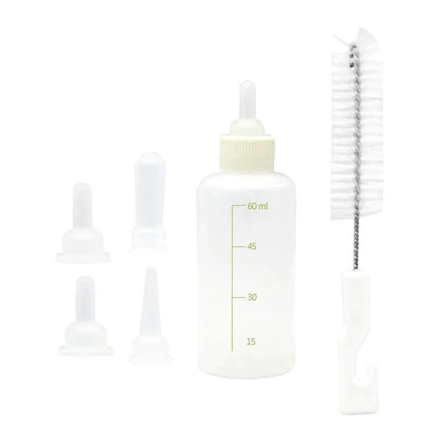 Daily Feeding Bottle Set for Kittens and Puppies with Essentials – 60ml bottle, multiple nipples and cleaning brush for everyday bottle-feeding