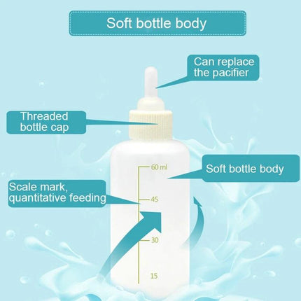 Daily Feeding Bottle Set for Kittens and Puppies with Essentials - 60ml soft bottle with threaded cap, scale marks for precise feeding