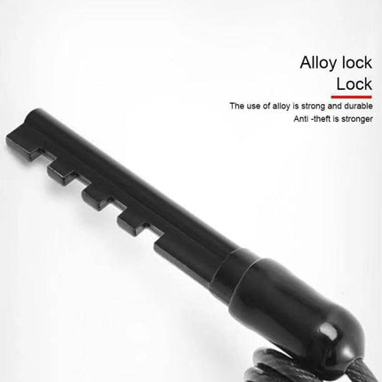 Portable Bicycle Lock With 4 Digit Password For Everyday Security showing black zinc alloy core and retractable coated steel cable