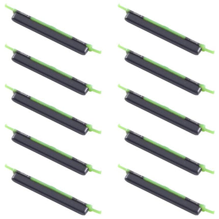 Replacement Power Buttons for Samsung Phones in Daily Use - set of green-and-black replacement power and volume side buttons for Samsung phones