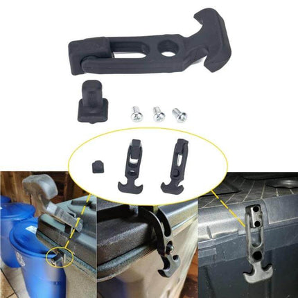 Rubber T-Handle Toolbox Lock For Cooler Lids During Travel - flexible rubber T-handle buckle kit shown installed on cooler and toolbox lids