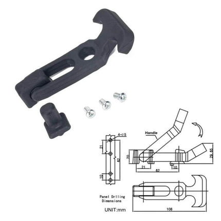 Rubber T-Handle Toolbox Lock For Cooler Lids During Travel - flexible rubber T-handle latch with screws and mounting diagram