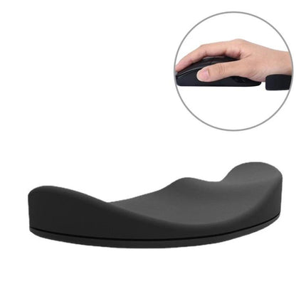 Comfortable Silicone Wrist Rest for Office Mouse Use shown in black silicone supporting wrist during mouse use