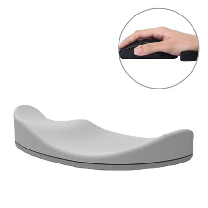 Comfortable Silicone Wrist Rest for Office Mouse Use showing gray silicone support with hand using mouse