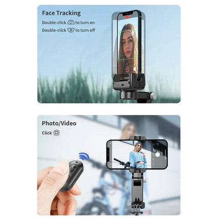 Q18 Gimbal Selfie Stick for Daily Photo Moments showing phone face-tracking and remote-controlled photo/video capture for stable everyday shots