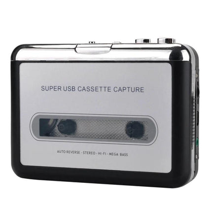 Ezcap 218 Portable USB Cassette to MP3 Converter Device showing portable cassette-to-MP3 converter with USB cassette capture for digitizing tapes