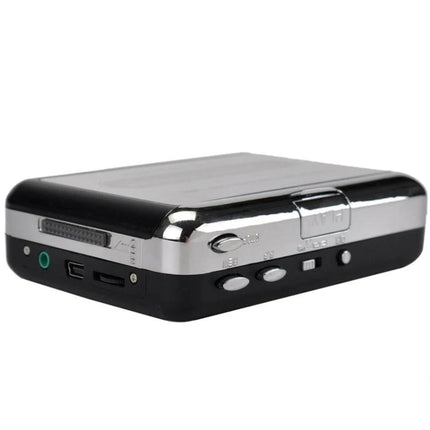 Ezcap 218 Portable USB Cassette to MP3 Converter Device small portable unit shown with USB, audio jack and control buttons for digitizing cassette tapes