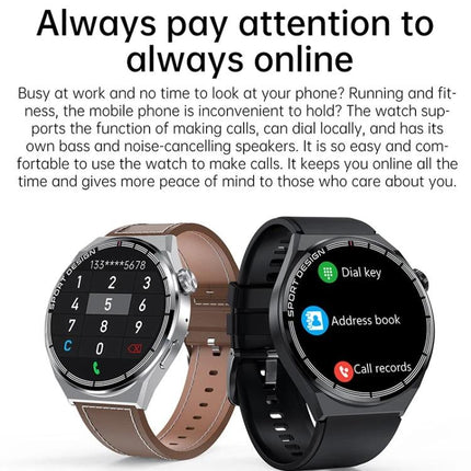 HDT Max Smart Watch for Daily Activity and Health Tracking - sleek dual-color watch showing call, dial key, address book and activity reminders