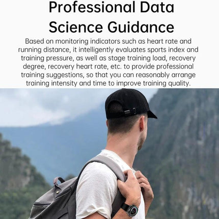 HDT Max Smart Watch for Daily Activity and Health Tracking shown on wrist of hiker with backpack overlooking mountains