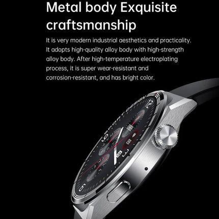 HDT Max Smart Watch for Daily Activity and Health Tracking - metal body, alloy case, round AMOLED display showing activity dials and side crown