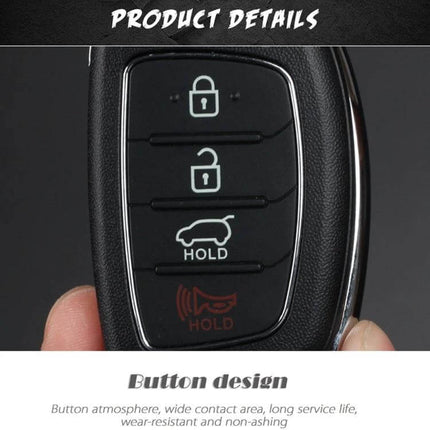 Hyundai 3-Button Folding Car Key Shell with Silver Edge - close-up of black ABS key shell showing 3-button layout and silver trim