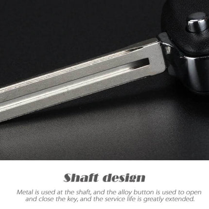 Hyundai 3-Button Folding Car Key Shell with Silver Edge showing metal shaft detail and alloy button, durable ABS replacement key shell