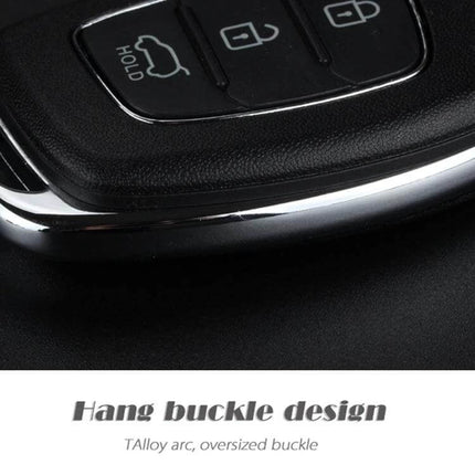 Hyundai 3-Button Folding Car Key Shell with Silver Edge close-up showing buttons, textured ABS body and silver edge for durable replacement