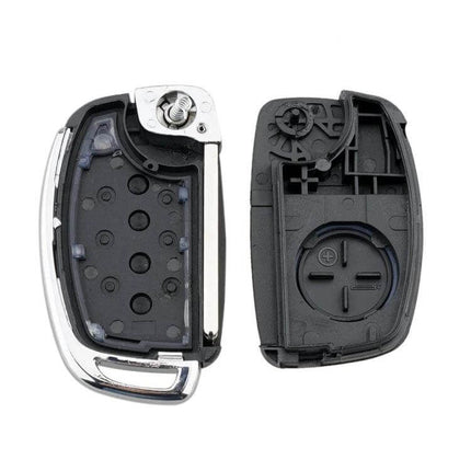 4-Button Folding Key Shell for Hyundai Cars like Sonata and Tucson replacement shell showing internal halves and battery compartment