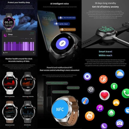 G4 Bracelet for Daily Health Monitoring and Connectivity showing sleep tracking, heart rate, NFC and Bluetooth features on smartwatch display