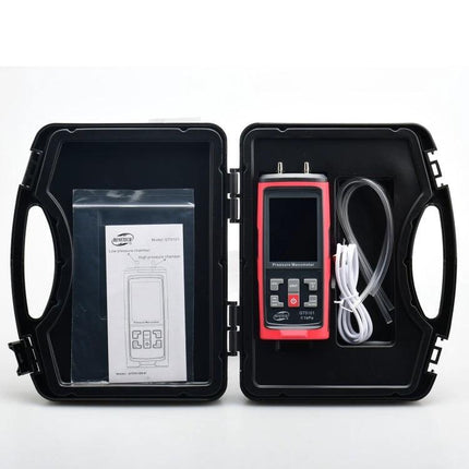 Benetech Handheld Differential Pressure Meter with LCD Display in hard case with probes and manual