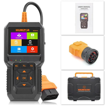 HUMZOR Tool for Daily Vehicle Checks During Road Trips - OBD2 scanner kit with screen, adapter, manual and hard case for quick fault code and battery checks