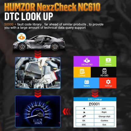 HUMZOR Tool for Daily Vehicle Checks During Road Trips diagnostic device scanning OBD2 for fault codes and battery health
