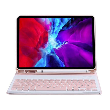 iPad Detachable Bluetooth Keyboard Case with Stand and Pen Slot showing pink keyboard, pen slot and protective detachable shell