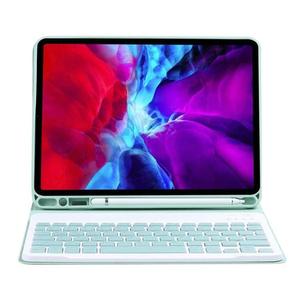 iPad Detachable Bluetooth Keyboard Case with Stand and Pen Slot — mint keyboard case showing detachable Bluetooth keyboard, stand and pen slot for iPad