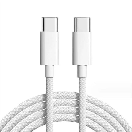USB-C Cable for Everyday Phone Charging and Data Needs - white nylon braided USB-C to USB-C charging and data cable