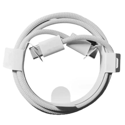 USB-C Cable for Everyday Phone Charging and Data Needs, white nylon braided cable coiled for desk charging and data transfer