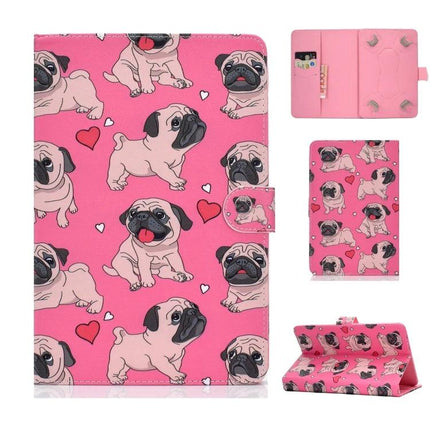 Universal PU Leather Flip Case for 7-10 Inch Tablets with Card Holder Pink Pug Pattern Tablet Cover