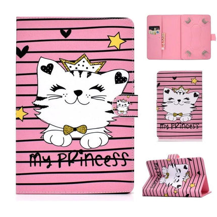Universal PU Leather Flip Case for 7-10 Inch Tablets with Card Holder pink kitten princess design with card slot and stand