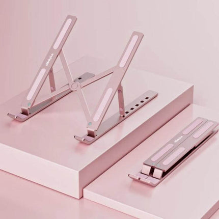 Lenovo Thinkplus Foldable Laptop Stand with Adjustable Height in pink aluminum, portable ergonomic adjustable stand for travel and home office
