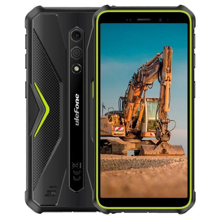 Ulefone Rugged Phone for Everyday Outdoor Activities showing durable design with construction site image, IP68 IP69K and MIL-STD-810H protection