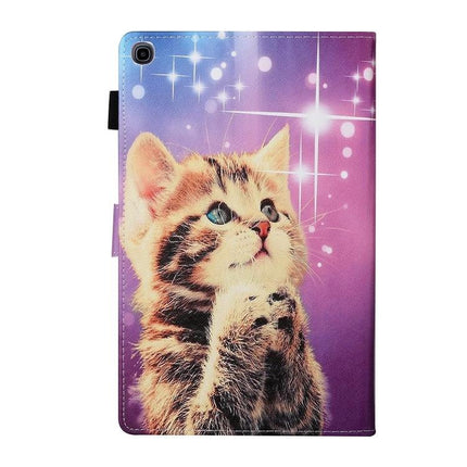Protective PU Leather Flip Case for Tablets with Holder and Card Slot featuring a purple starry kitten design