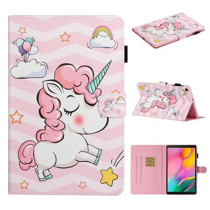 Protective PU Leather Flip Case for Tablets with Holder and Card Slot featuring pink unicorn design and card slot
