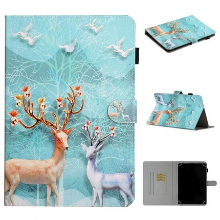 Protective PU Leather Flip Case for Tablets with Holder and Card Slot with turquoise deer design, card slot and stand