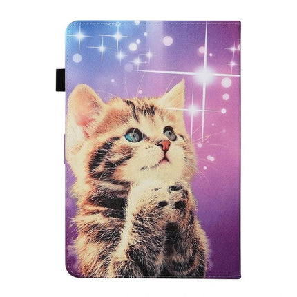 PU Leather Protective Case with Holder for 10-Inch Tablets featuring a cute kitten design for hands-free viewing and secure fit