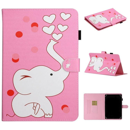 PU Leather Protective Case with Holder for 10-Inch Tablets pink elephant design for travel and hands-free viewing