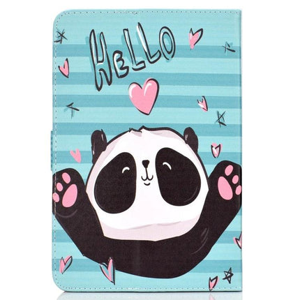 Horizontal Flip PU Leather Case with Holder for 10-Inch Tablets - Cute panda design blue striped cover for horizontal hands-free viewing