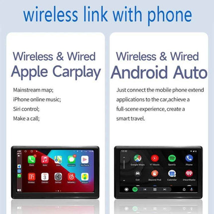 7-Inch Portable Car Smart Screen with Wireless Projection showing wireless Apple CarPlay and Android Auto connectivity with 360-degree rotatable mount