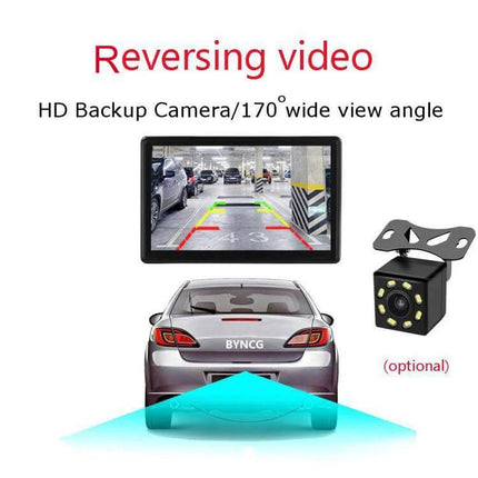 7-Inch Portable Car Screen for Wireless Apple CarPlay and Android Auto showing reversing video with HD backup camera and 170° wide view angle