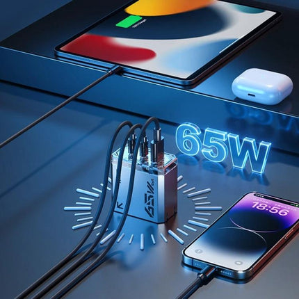 Pioneer Series Charger for Daily Home and Travel Needs - compact 65W multiport charger powering phone, tablet, and earbuds for home and travel