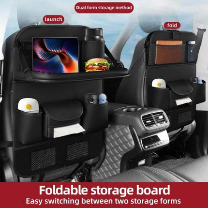 Napa Texture Leather Car Seat Back Storage Bag For Everyday Use - foldable car seat organizer with cup holders, tissue pocket, tablet shelf