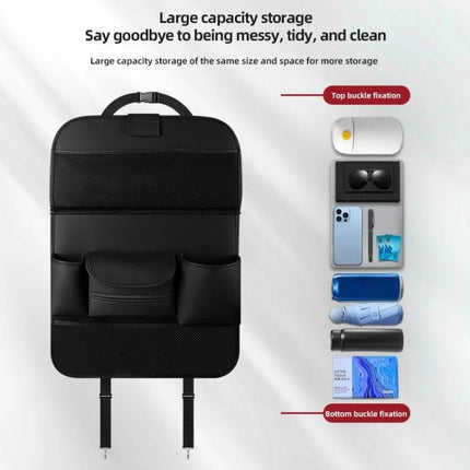 Napa Texture Leather Car Seat Back Storage Bag For Everyday Use - black textured PU leather organizer with multiple pockets for bottles, phone, tissues