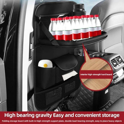Napa Texture Leather Car Seat Back Storage Bag For Everyday Use compact textured PU leather seat-back organizer holding bottles, phone, tissues