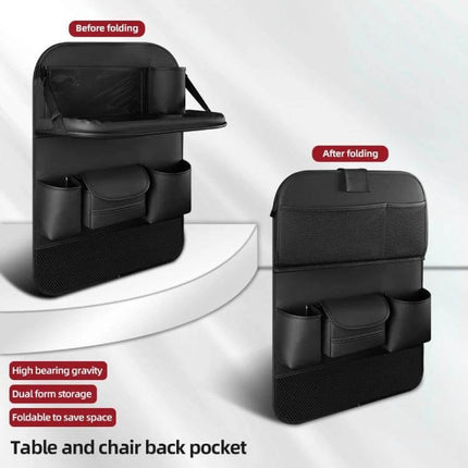 Napa Texture Leather Car Seat Back Storage Bag For Everyday Use - black foldable seat-back organizer with bottle pockets and tissue pouch