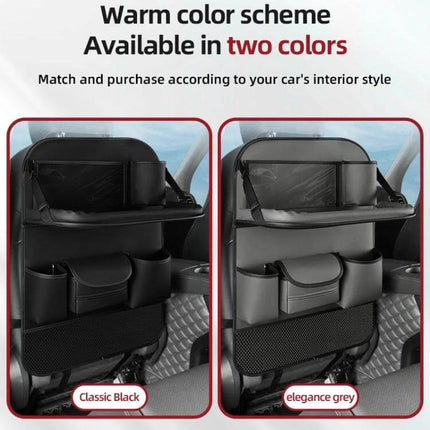 Napa Texture Leather Car Seat Back Storage Bag For Everyday Use - textured PU leather organizer in classic black and elegance grey, holds bottles, phones, tissues